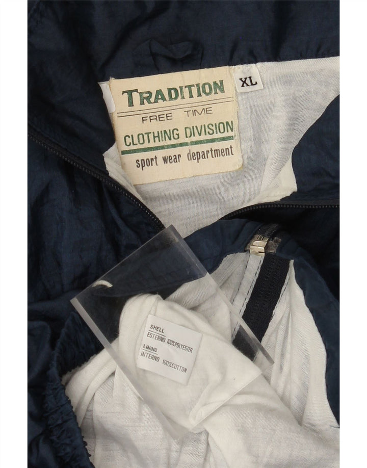 VINTAGE Herren-Trainingsanzug-Oberteil, Jacke XL, Marineblau, Farbblock-Polyester