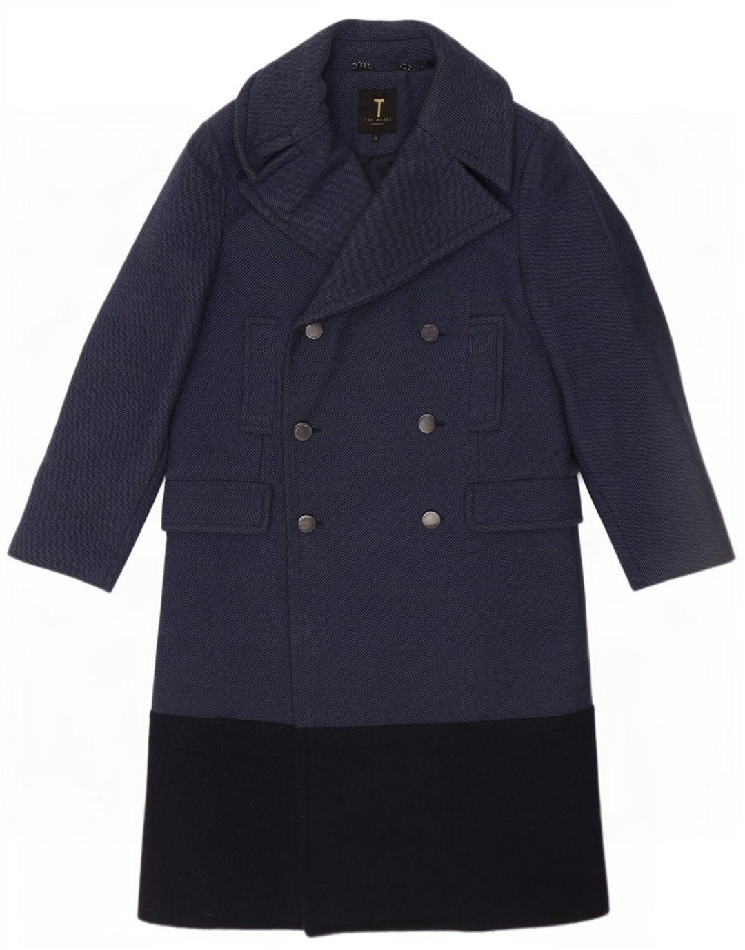 Ted Baker Dame Dobbeltradet Frakke Størrelse 1 XS Navy Blue Colourblock