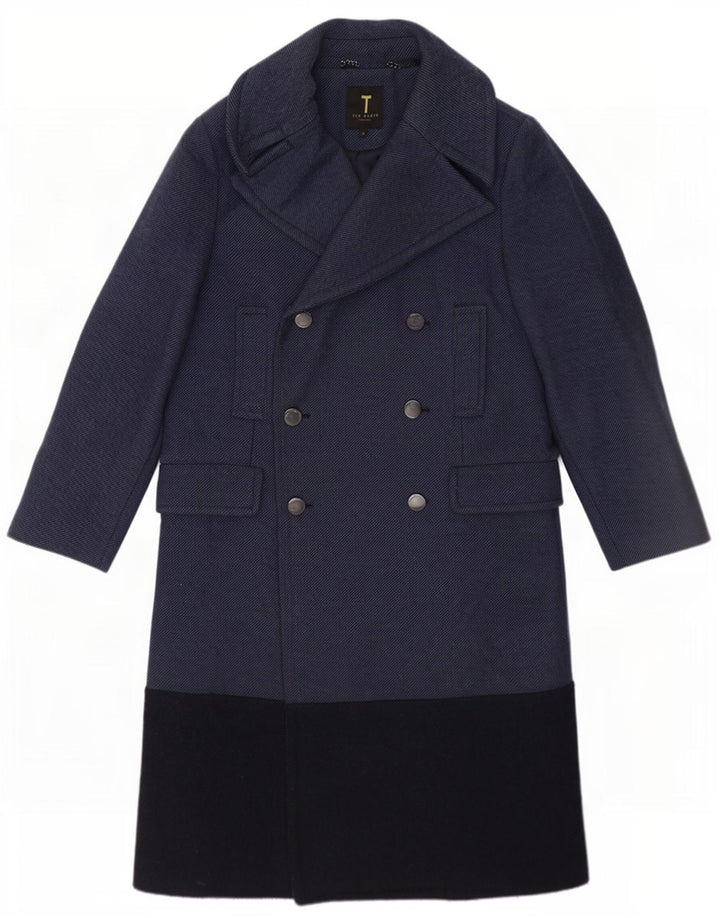 Ted Baker Dame Dobbeltradet Frakke Størrelse 1 XS Navy Blue Colourblock