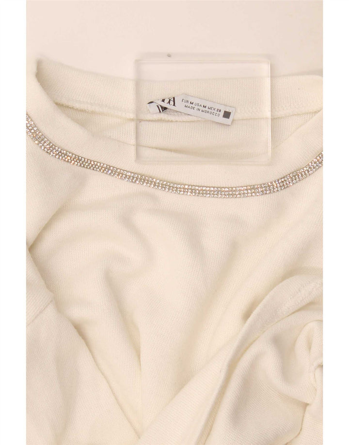 Zara Womens Crop Oversized Top Long Sleeve UK 14 Medium White