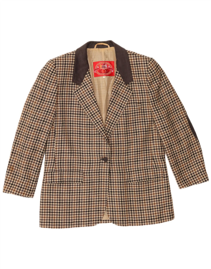 vintage Femme 1 Bouton Blazer Veste IT 46 Grande laine à carreaux marron