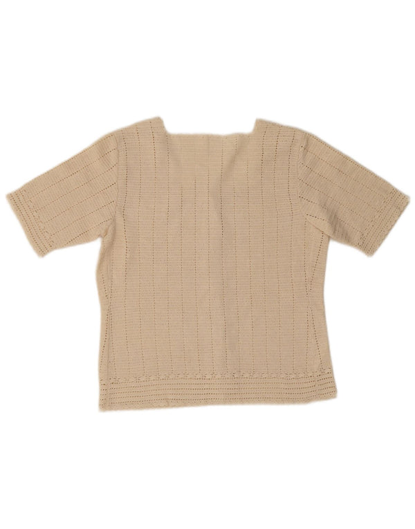 Cardigan vintage cu mânecă scurtă pentru femei UK 10 Bej mic