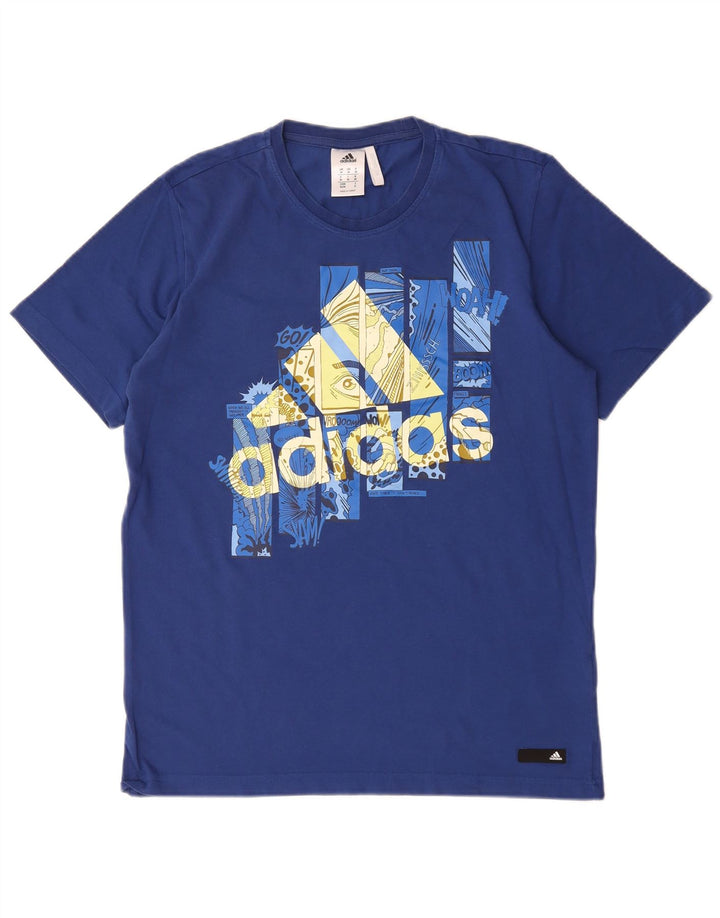 Adidas Mens Climalite Graphic T-Shirt Top Medium Navy Blue Cotton