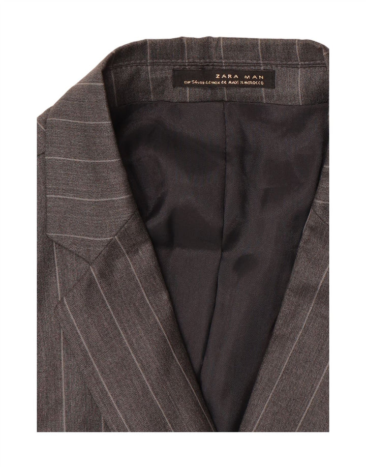Zara Mens 1 Button Blazer Jacket EU 54 XL Grey Striped