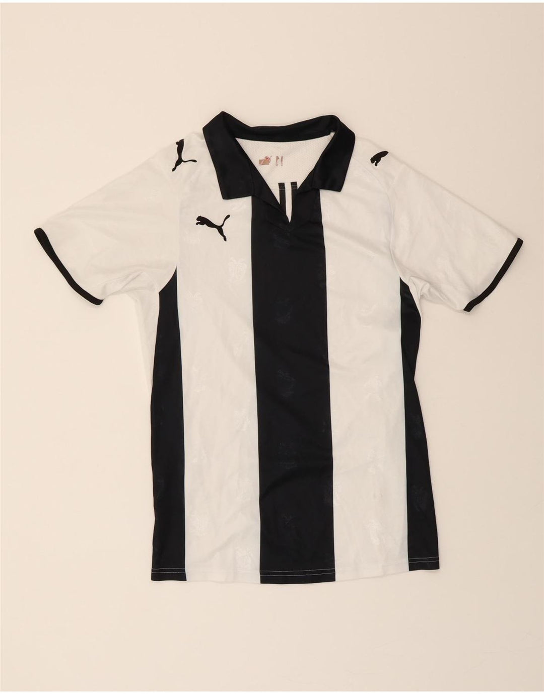 PUMA Mens Polo Shirt Medium White Striped Vintage Puma and Second-Hand Puma from Messina Hembry 