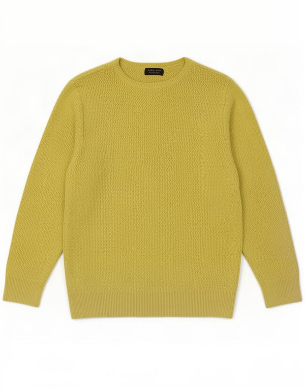Zara Mens Crew Neck Jumper Sweater Large Yellow Cotton