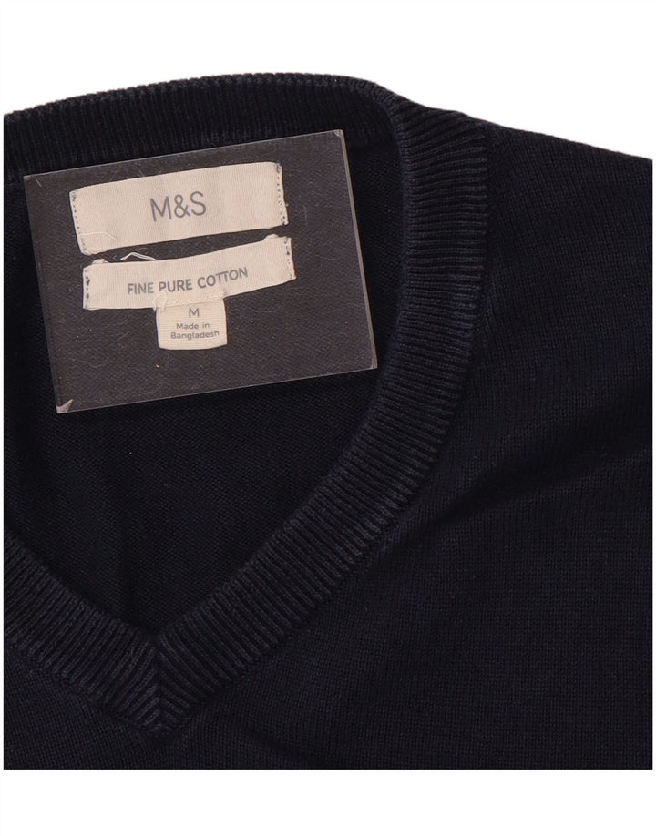 Maglione da uomo con scollo a V Marks & Spencer in cotone blu navy medio