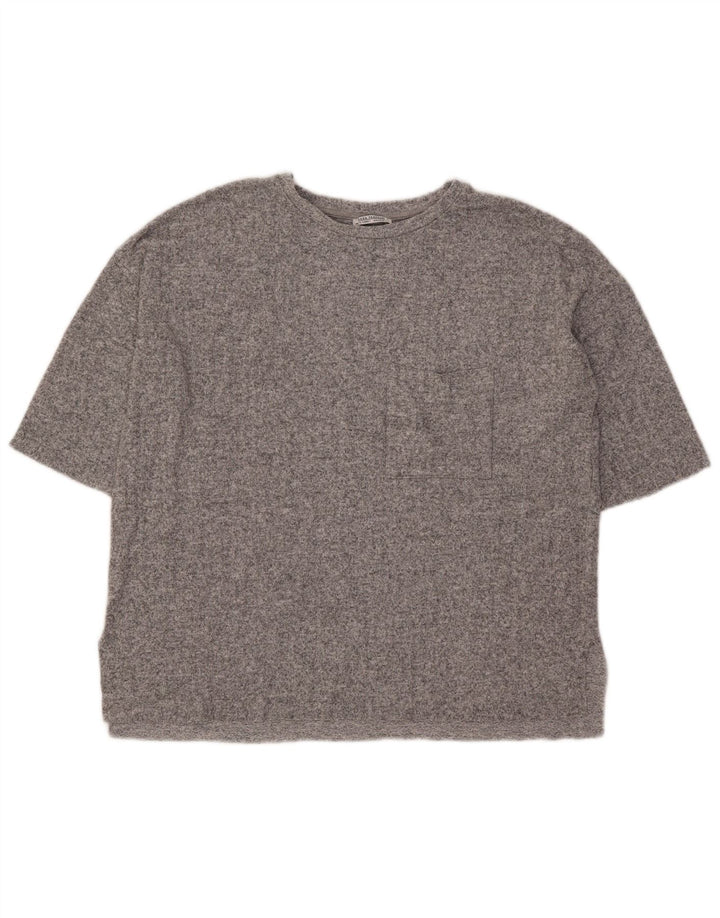 Zara Womens Oversized T-Shirt Top UK 10 Small Grey Flecked Viscose