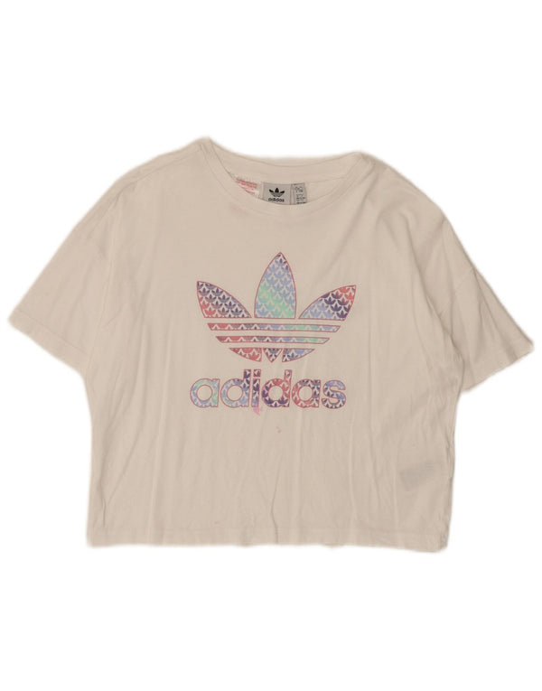 Adidas Girls Crop Graphic T-Shirt Top 12-13 ans Blanc Coton