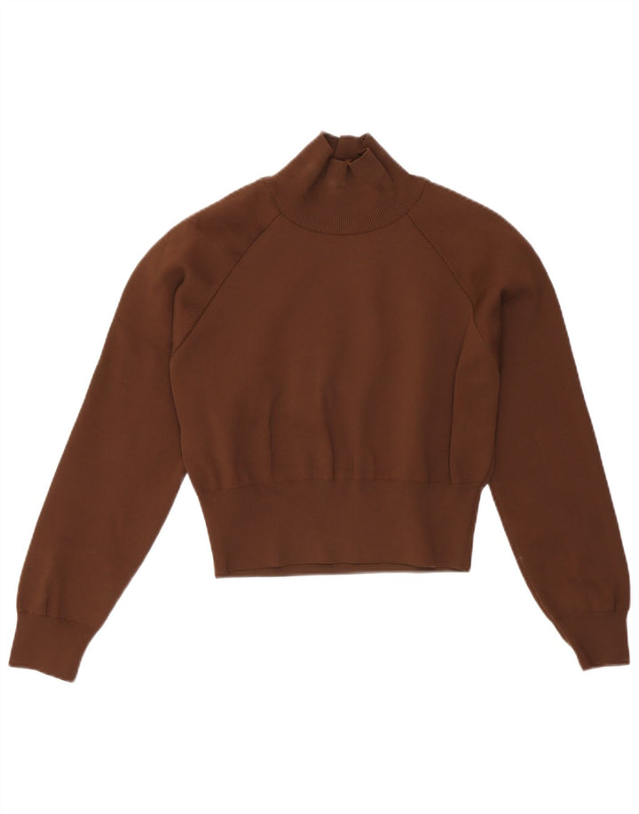 Zara Womens Crop Turtle Neck Jumper Sweater UK 10 Small Brown