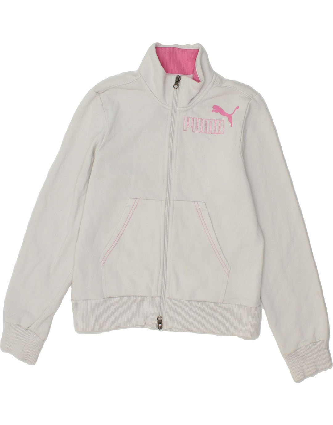 PUMA Girls Graphic Tracksuit Top Jacket 11-12 Years Large White Cotton Vintage Puma and Second-Hand Puma from Messina Hembry 