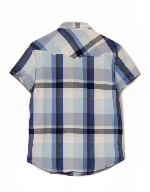 Wrangler Camisa Regular Fit De Manga Corta Para Hombre XL Algodón A Cuadros Azul