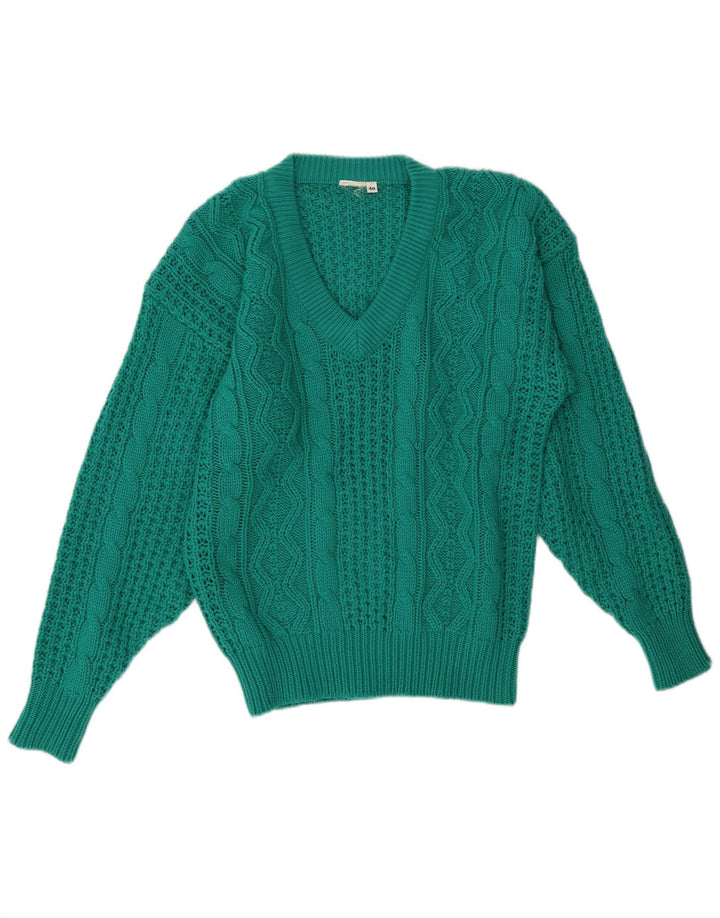 Maglione vintage da donna con scollo a V EU 40 verde medio