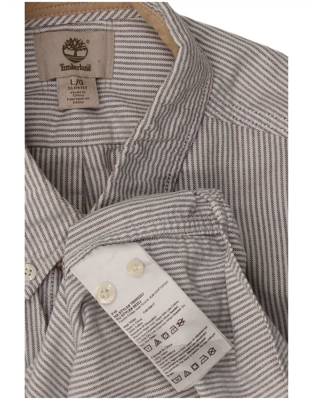 TIMBERLAND Mens Slim Fit Shirt Large Grey Striped Cotton