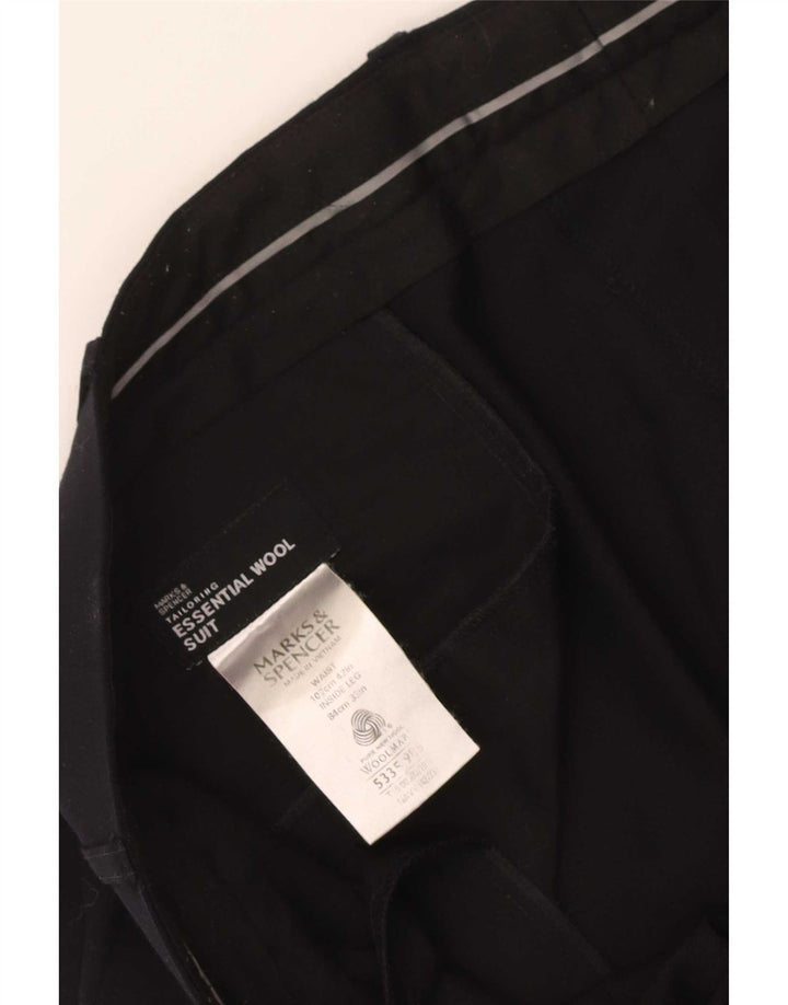 Marks & Spencer Mens Straight Suit Trousers W42 L33 Navy Blue Wool