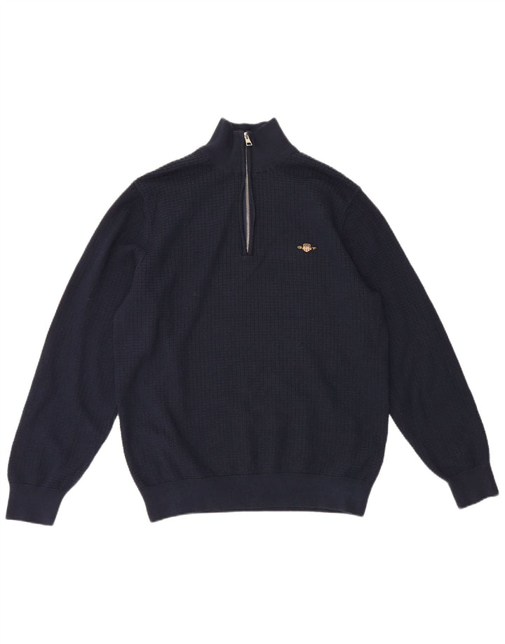 Gant Mens Zip Neck Jumper Sweater Large Navy Blue Cotton