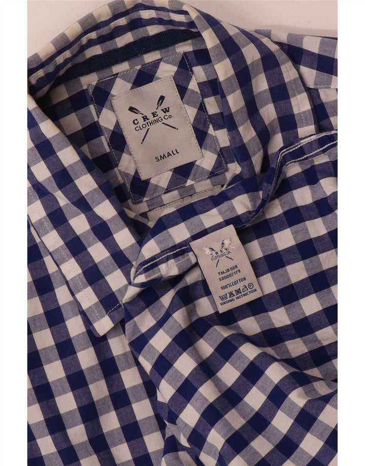 Crew Clothing Мужская рубашка маленького синего цвета в мелкую клетку из хлопка