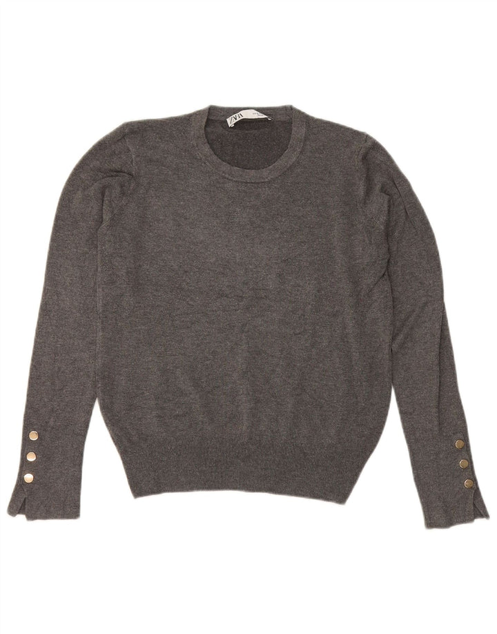 Zara Womens Crew Neck Jumper Sweater UK 12 Medium Grey
