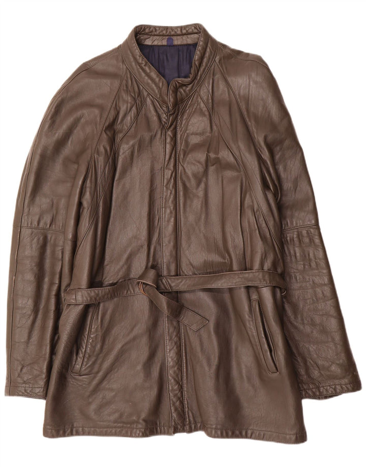 Vintage Mens Leather Coat UK 38 Medium Brown Leather
