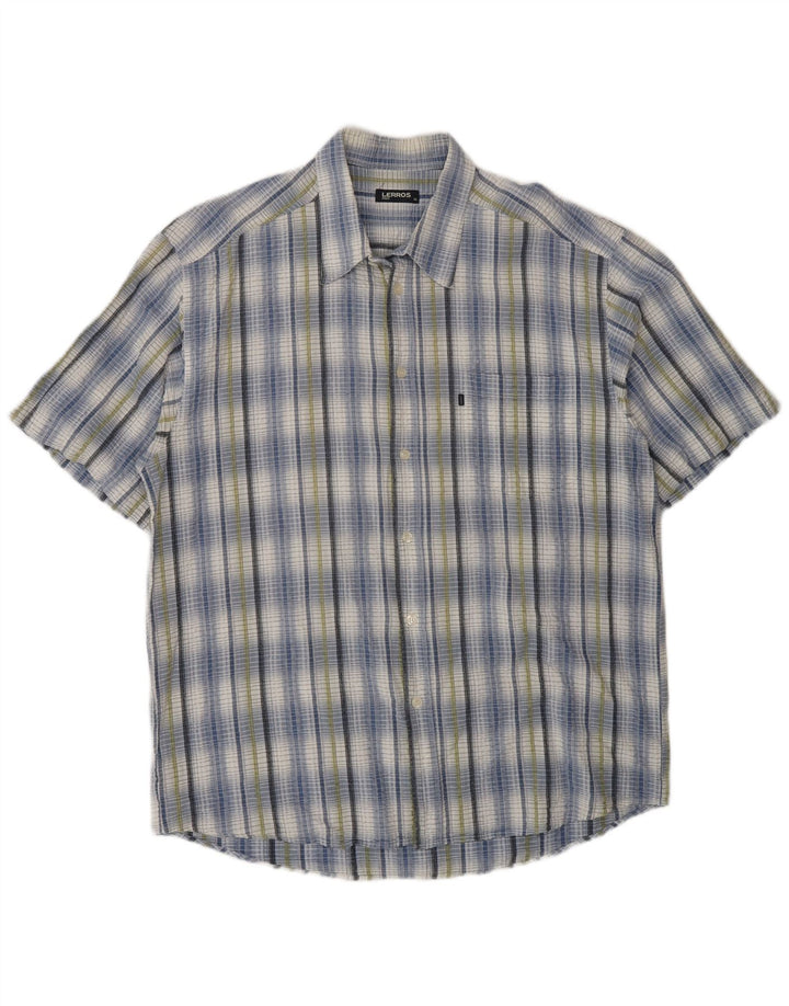 Lerros Mens Short Sleeve Regular Fit Shirt XL Blue Check Cotton