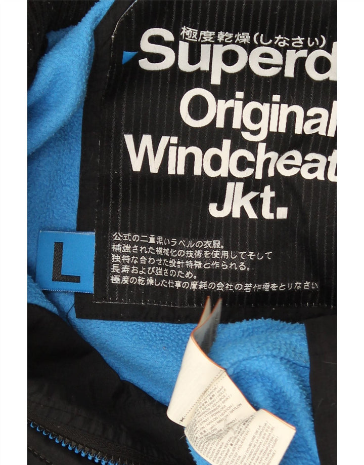 Superdry Mens Windcheater Hooded Windbreaker Jacket UK 40 Large Black