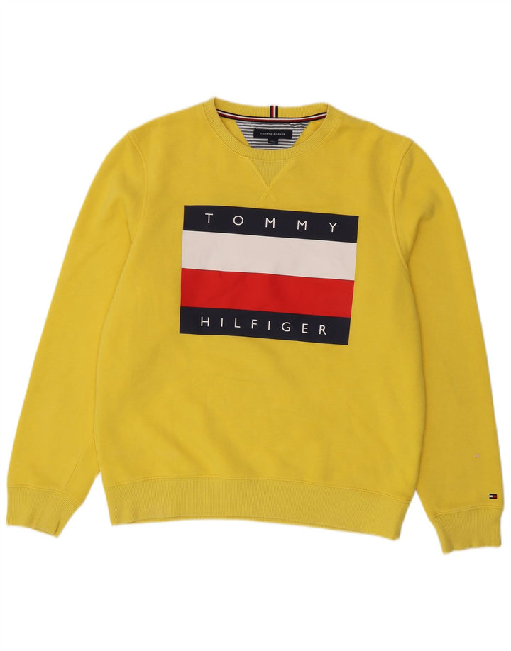 Tommy Hilfiger Mens Graphic Sweatshirt Jumper Medium Yellow Cotton