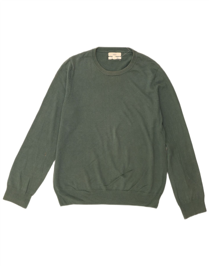 Marks & Spencer Herren-Pullover mit Rundhalsausschnitt, Größe S, grüne Baumwolle