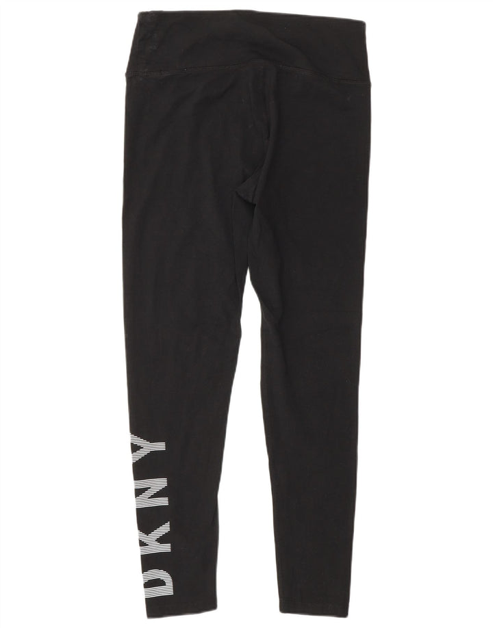 Dkny Womens Graphic Leggings UK 12 Medium  Black Cotton