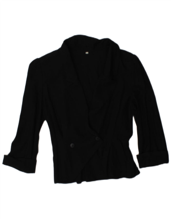 Vintage Womens 3/4 Sleeve Double Breasted Blazer Jacket EU 38 Medium Black