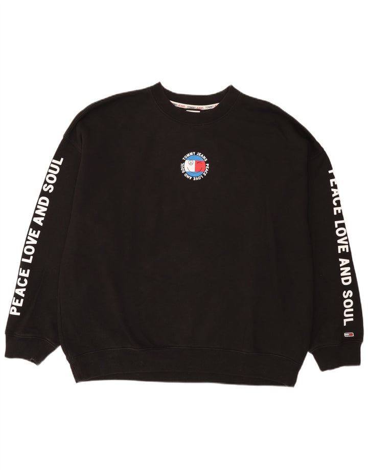 Tommy Hilfiger Mens Graphic Sweatshirt Jumper Large Black Cotton