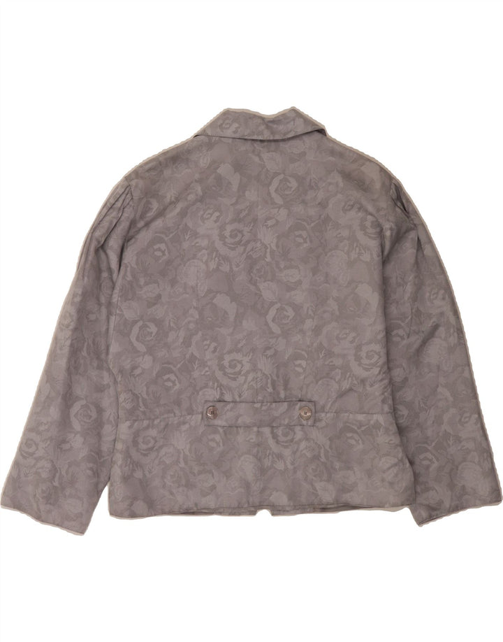 VINTAGE Womens 1 Button Blazer Jacket UK 12 Medium Grey Floral Viscose Vintage Vintage and Second-Hand Vintage from Messina Hembry 