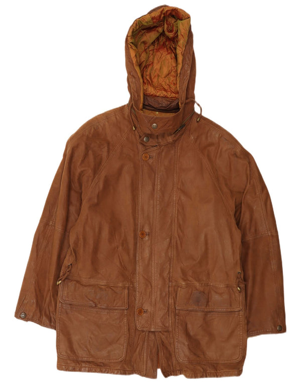 Vintage Herre Hooded Læderfrakke UK 40 Large Brown