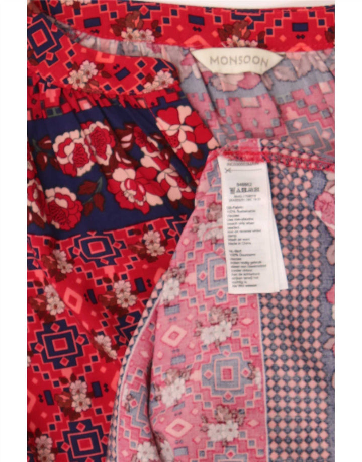 Monsoon Womens Long Sleeve Blouse Top UK 14 Large Red Geometric Viscose