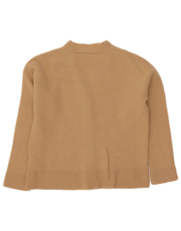 Massimo Dutti Γυναικείο Crop Cardigan πουλόβερ UK 12 μεσαίο μπεζ μαλλί