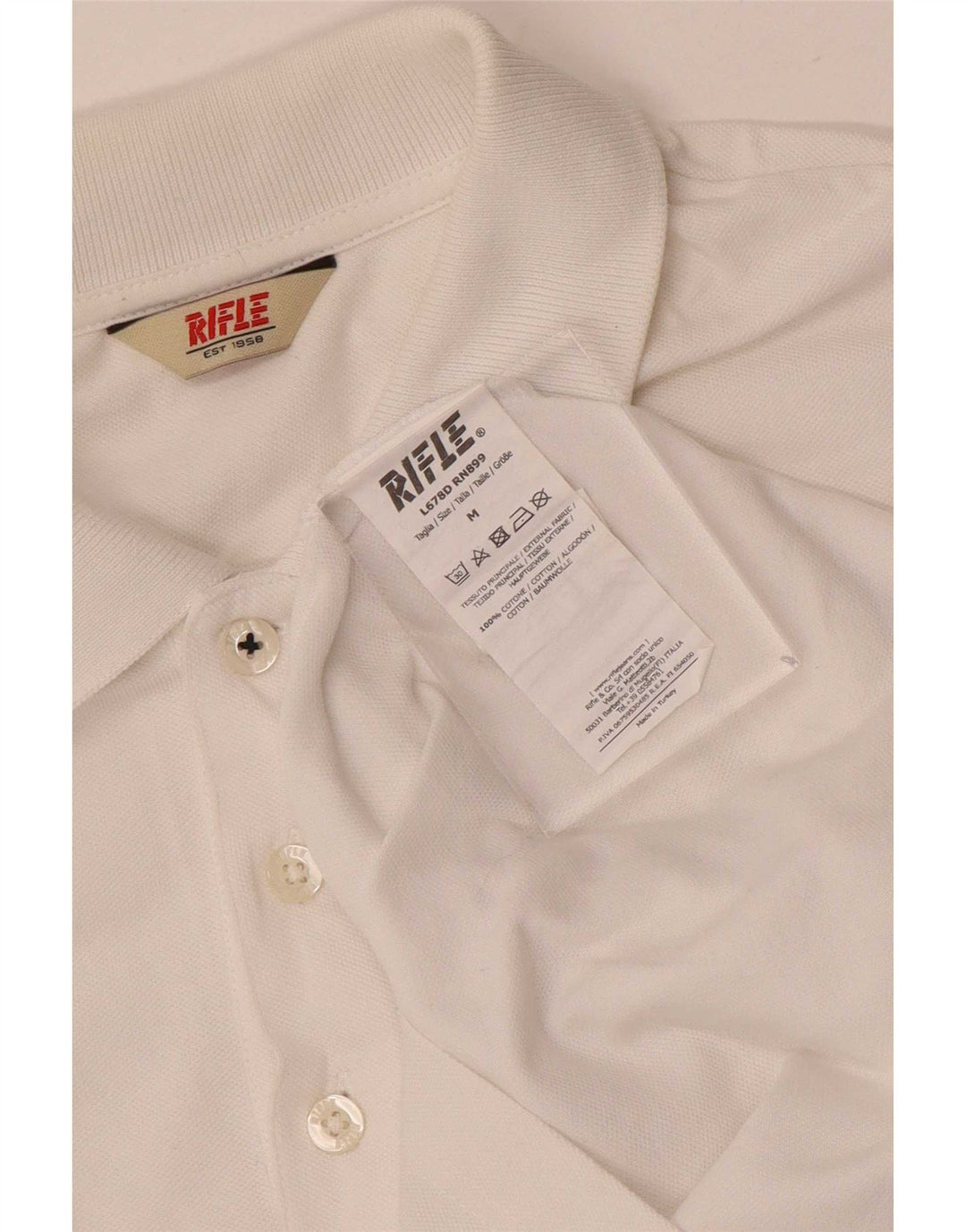Rifle Mens Polo Shirt Medium White Cotton