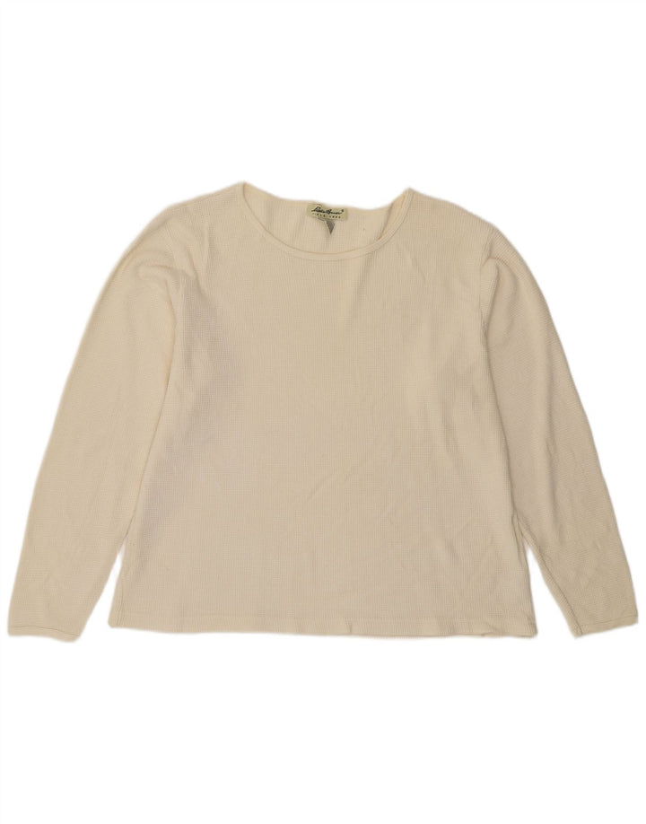 EDDIE BAUER Womens Top Long Sleeve UK 16 Large Off White Cotton