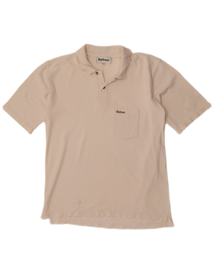 Barbour Mens Polo Shirt Large Off White Cotton