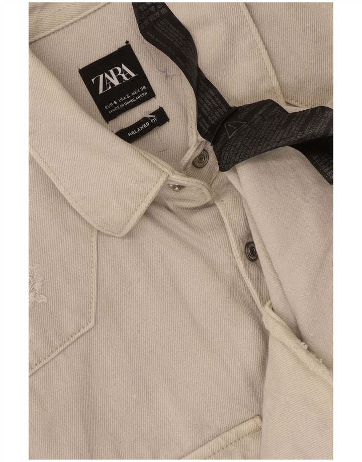 Zara Dame Relaxed Fit denimskjorte lille beige bomuld