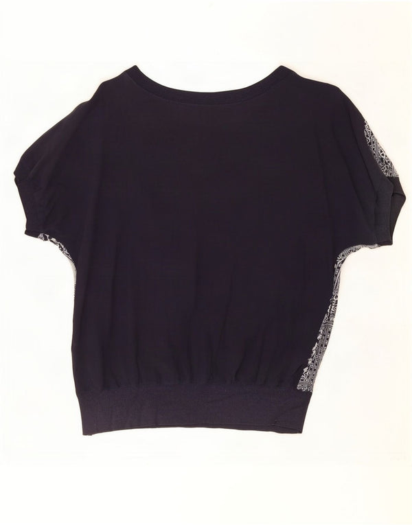 Diana Bentall's Womens Oversized Blouse Top UK 16 Large Navy Blue Patchwork