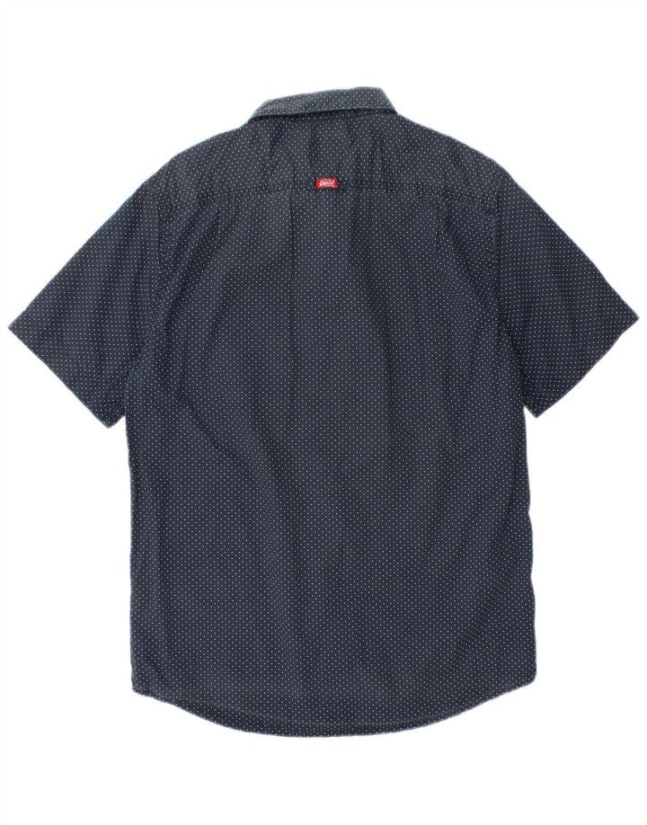 Superdry Mens Short Sleeve Shirt Large Navy Blue Spotted Cotton