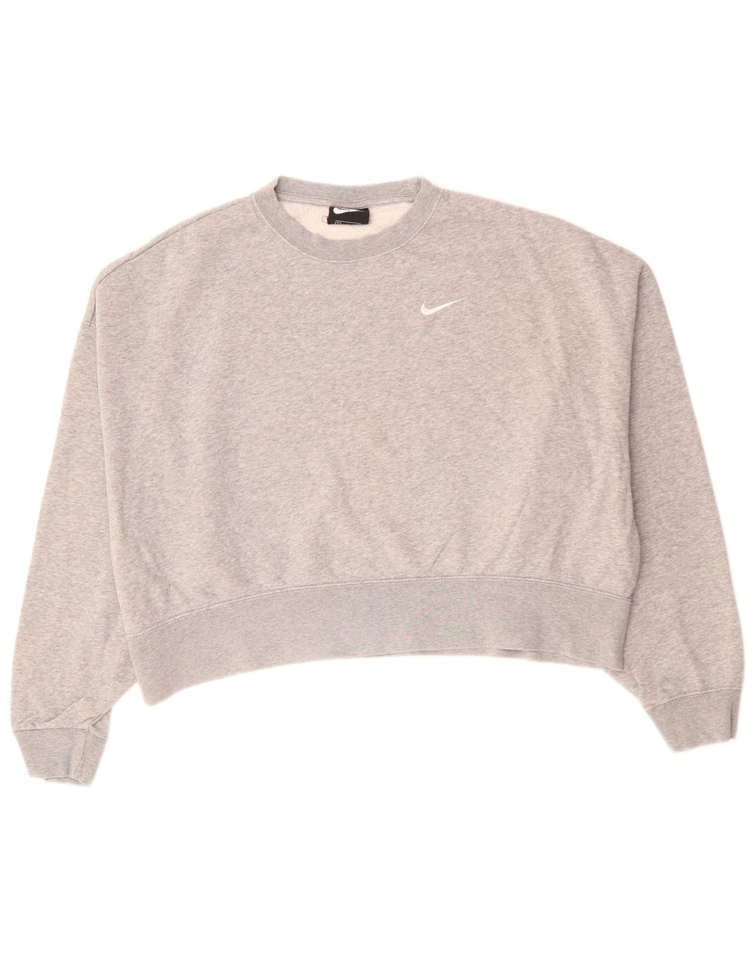 NIKE Womens Oversized Crop Sweatshirt Jumper UK 10 Small Grey Cotton