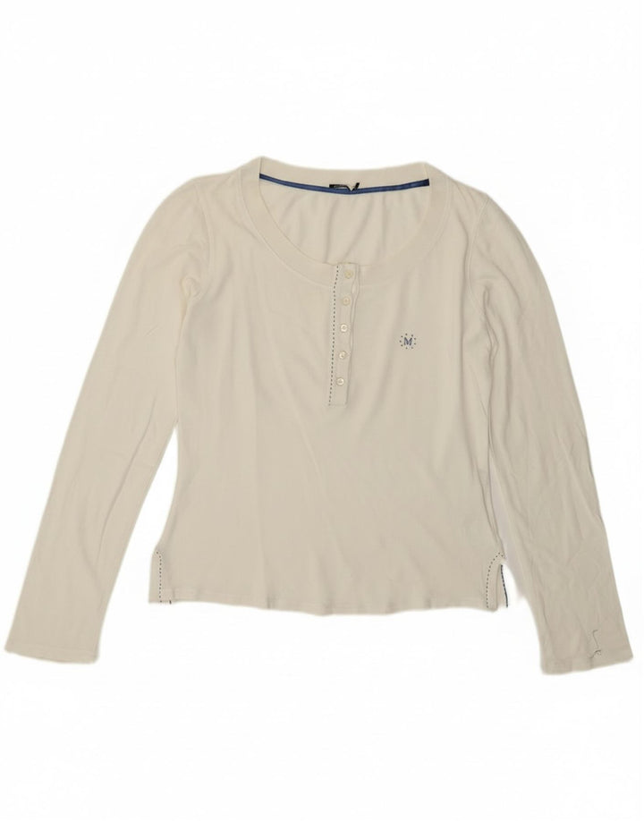 Marella Damen Top Langarm UK 14 Large Off White Baumwolle