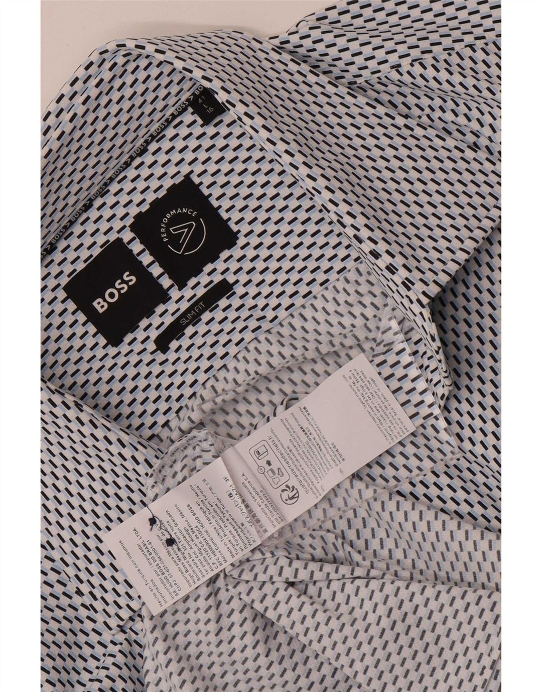 Hugo Boss Mens Slim Fit Shirt Size 41 16 Large Blue Geometric Polyamide