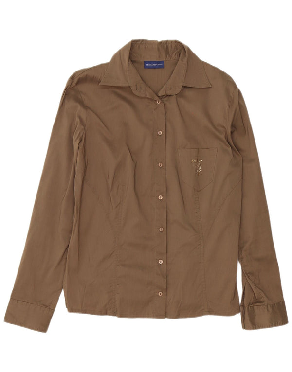 Trussardi Jeans Womens Shirt Large Brown Cotton