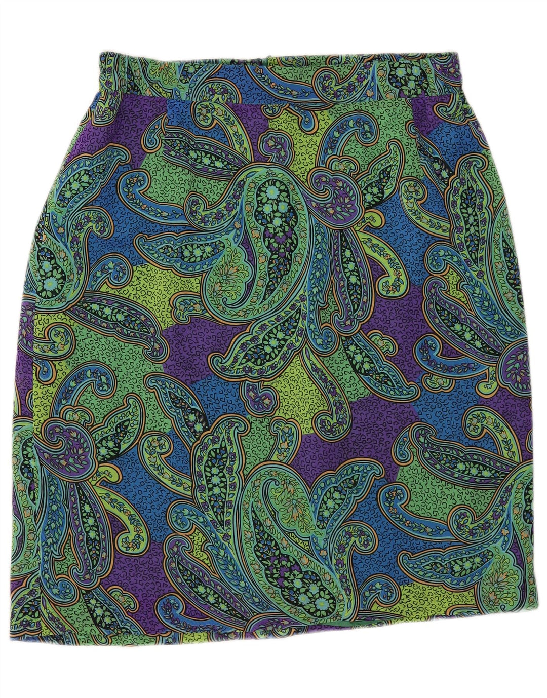 Vintage Womens Pencil Skirt IT 44 Medium W34 Green Paisley Polyester