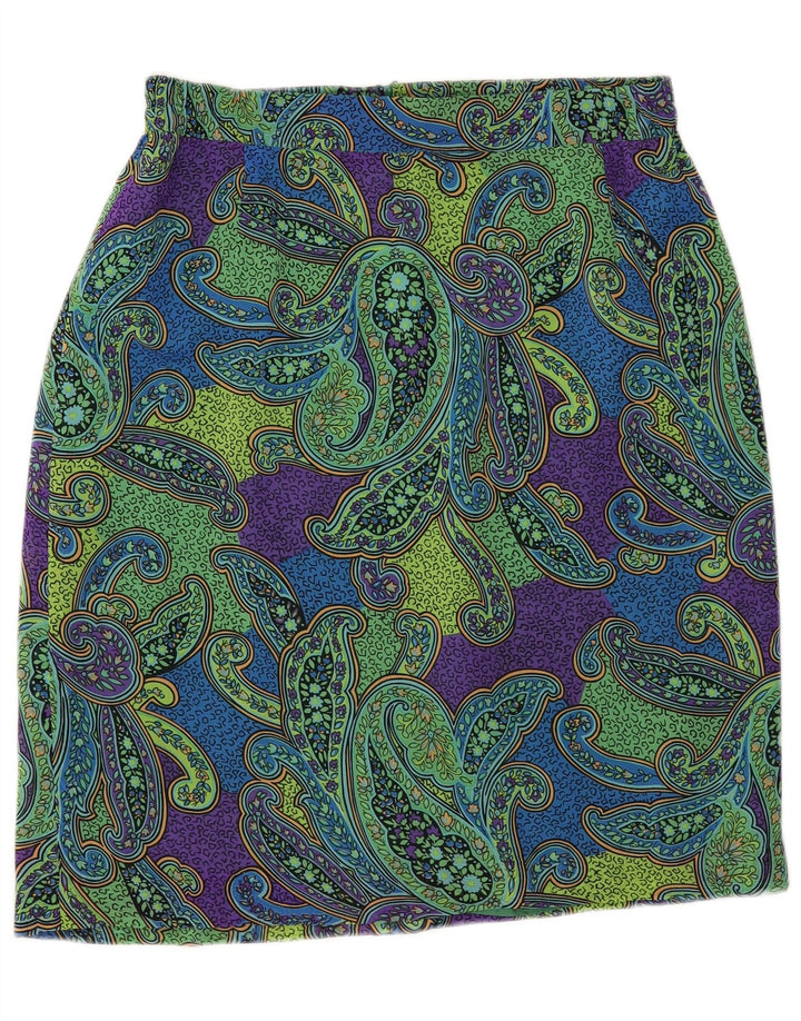 Vintage Womens Pencil Skirt IT 44 Medium W34 Green Paisley Polyester