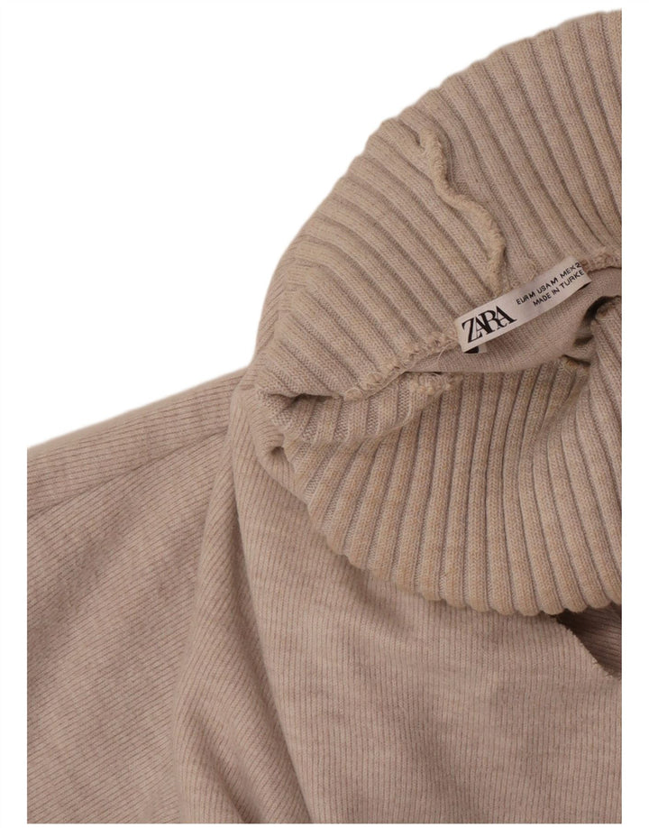Zara Dame Roll Neck Vest Top UK 12 Medium Beige