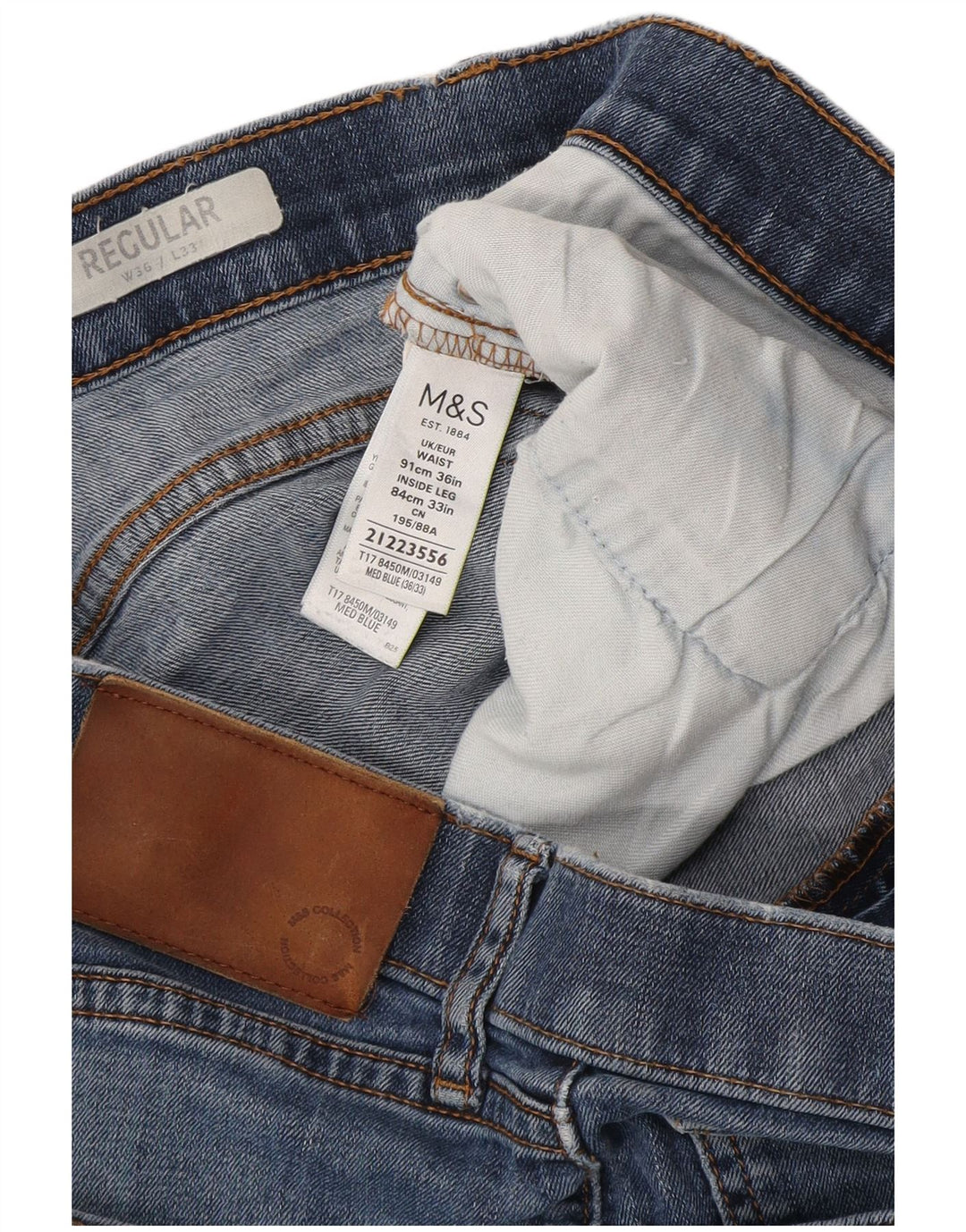 Marks & Spencer Mens Regular Straight Jeans W36 L33 Blue Cotton