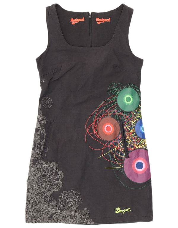 Desigual Womens Sleeveless Sheath Dress EU 40 Medium Grey Paisley Cotton