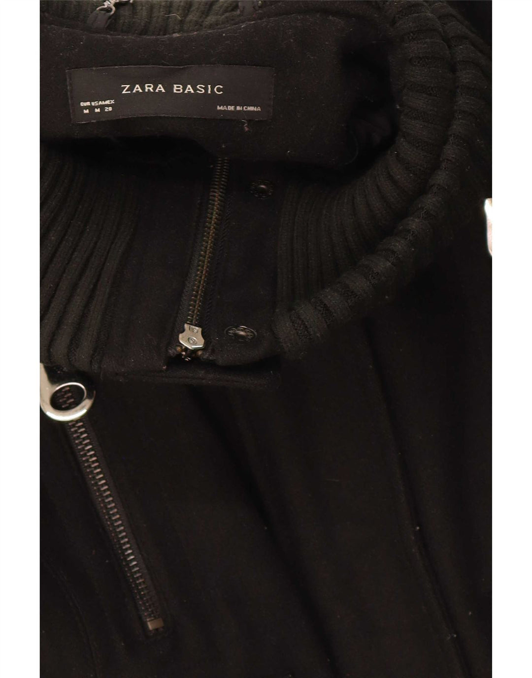 Zara Womens Bomber Jacket UK 14 Medium Black Wool